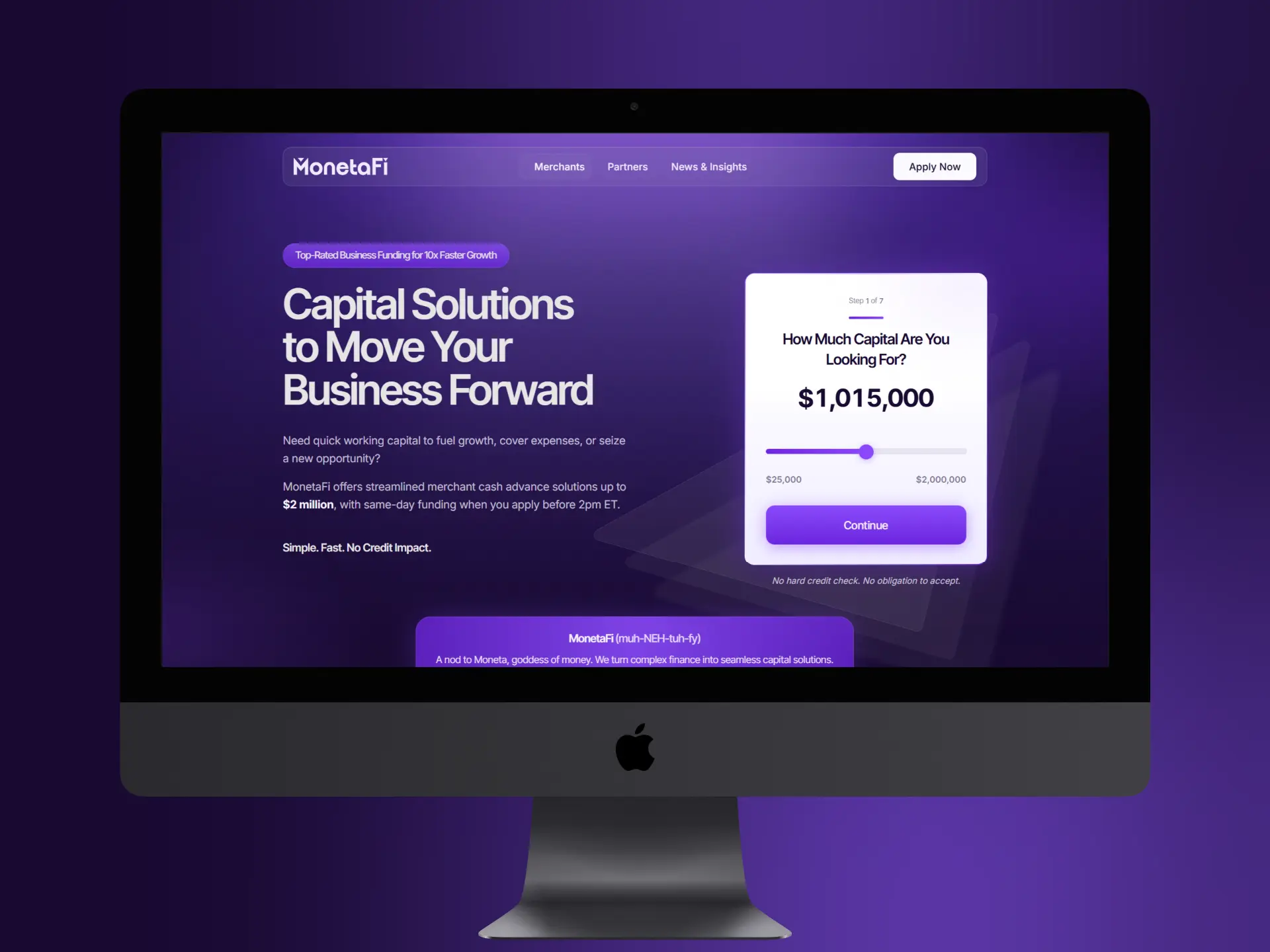 MonetaFi Desktop Dashboard Mockup