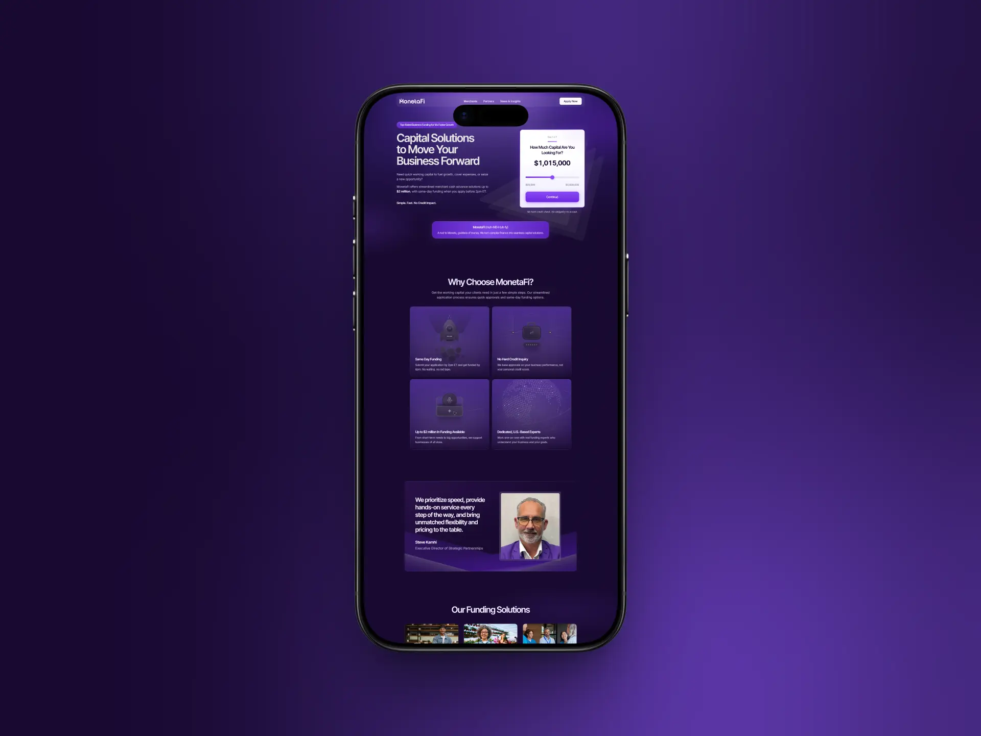 MonetaFi Mobile Responsive View