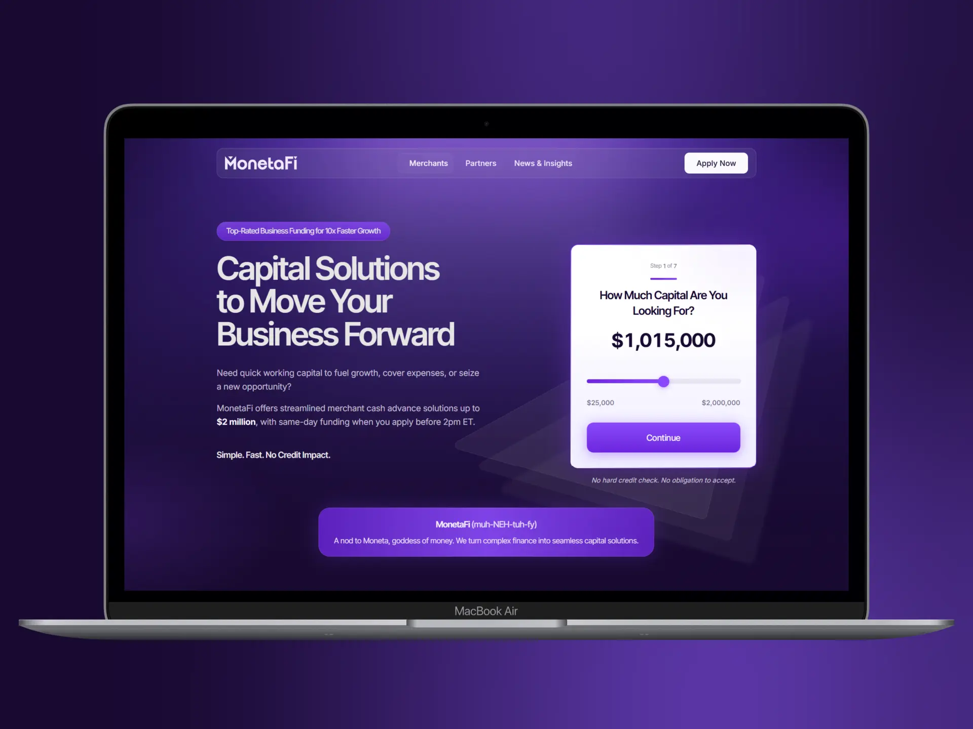 MonetaFi Tablet Responsive View